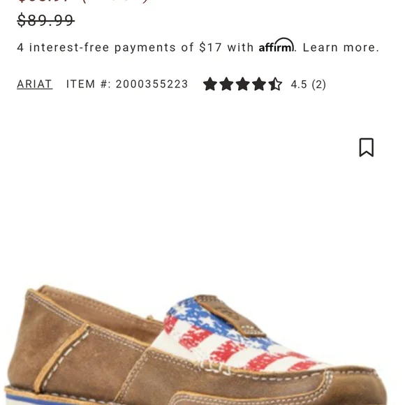 Ariat Brown and Red Moccasins with Patriotic Design - Picture 7 of 7